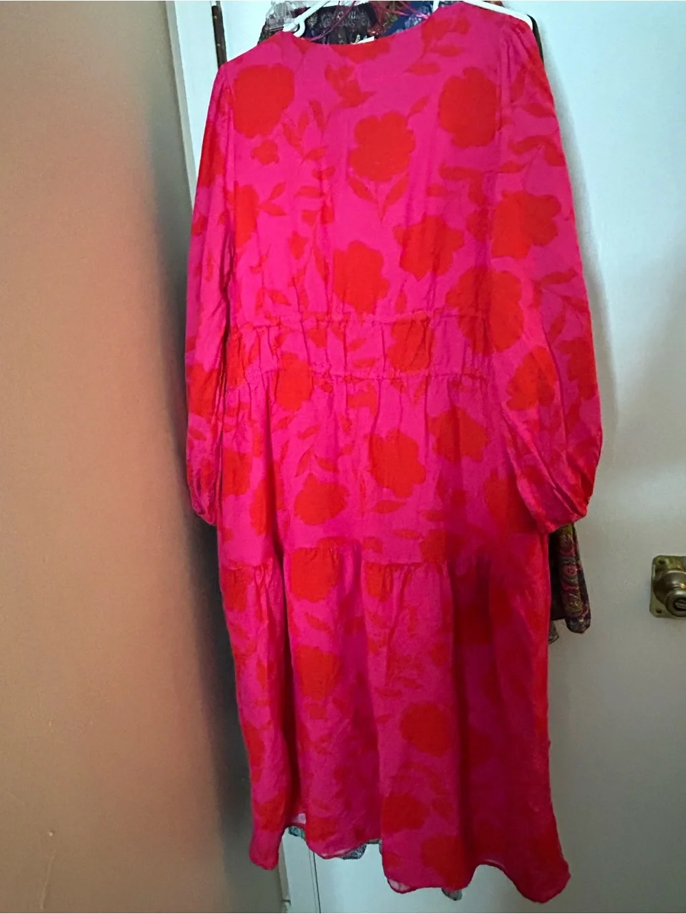kate Spade x Target Classic Rose Linen Long Sleeve Maxi Dress Pink/Red Sz XL.